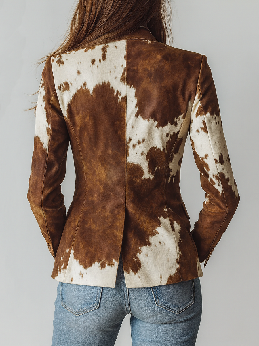 Blazer vintage Agathe en coton imprimé vache, Danoir Paris, éco-responsable, élégant et tendance pour femme.