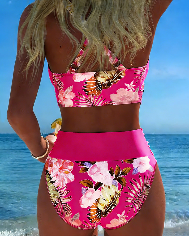 Eduarda - Maillot de bain 2 pièces à imprimé floral contrastant et fente