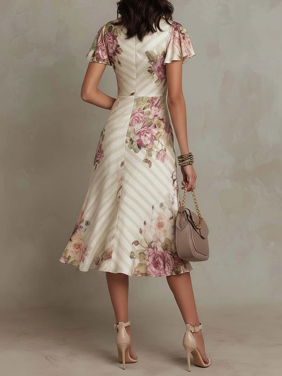 Albas | Robe midi en satin floral rétro élégante