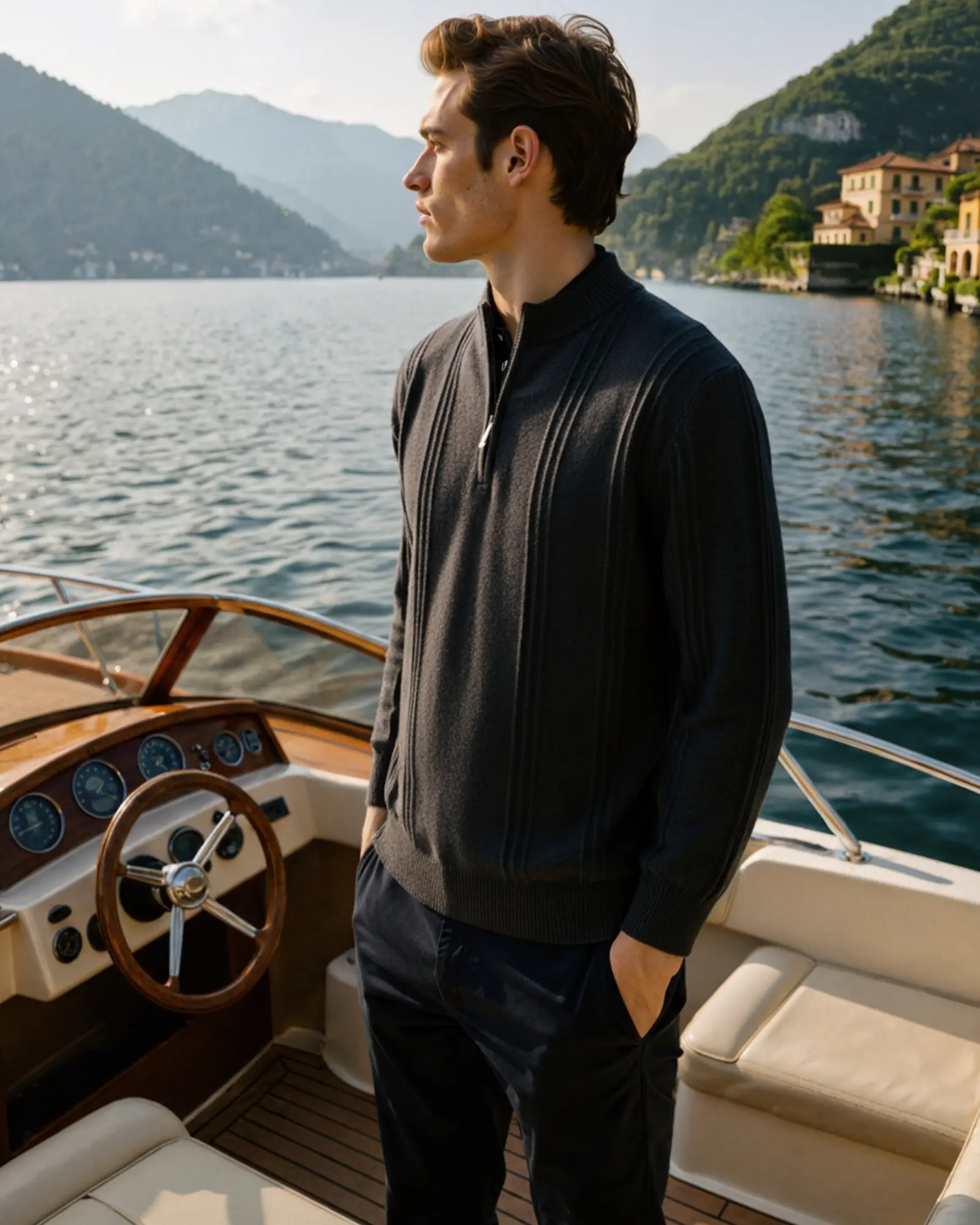 100% Cashmere Ribbed Half Zip Old Money