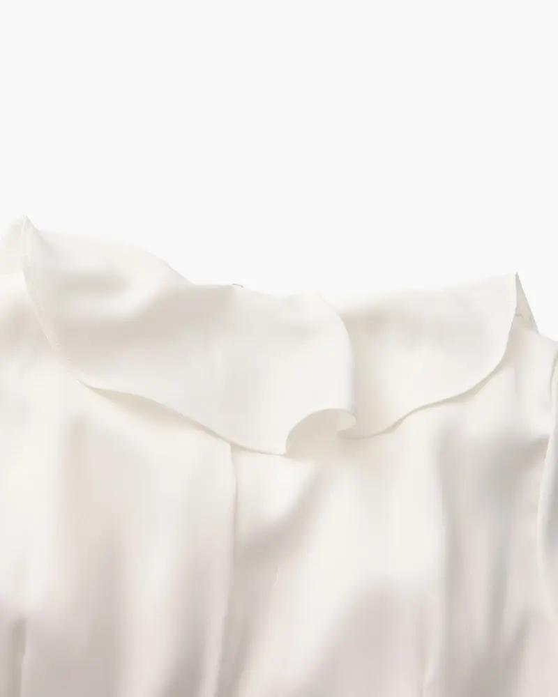 Pearl Button Ruffle Midi Dress Old Money Women