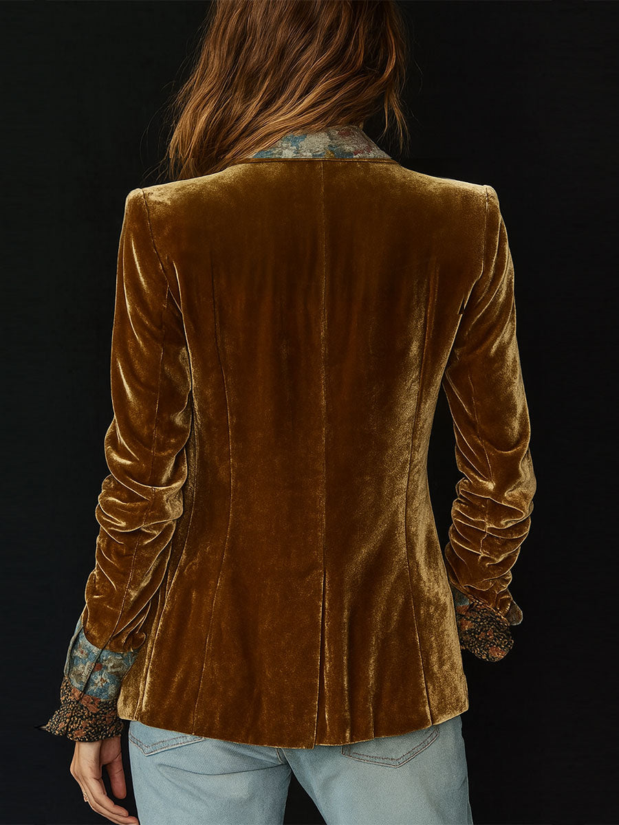 Blazer patchwork imprimé fleuri vintage Danoir Paris, mode élégante avec détails colorés et style rétro.