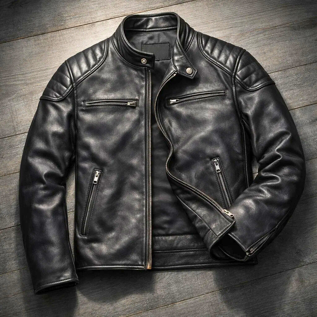 Veste en cuir Colt Maddox de Danoir Paris, coupe ajustée, couleur marron, détails de couture élégants, vue de face.