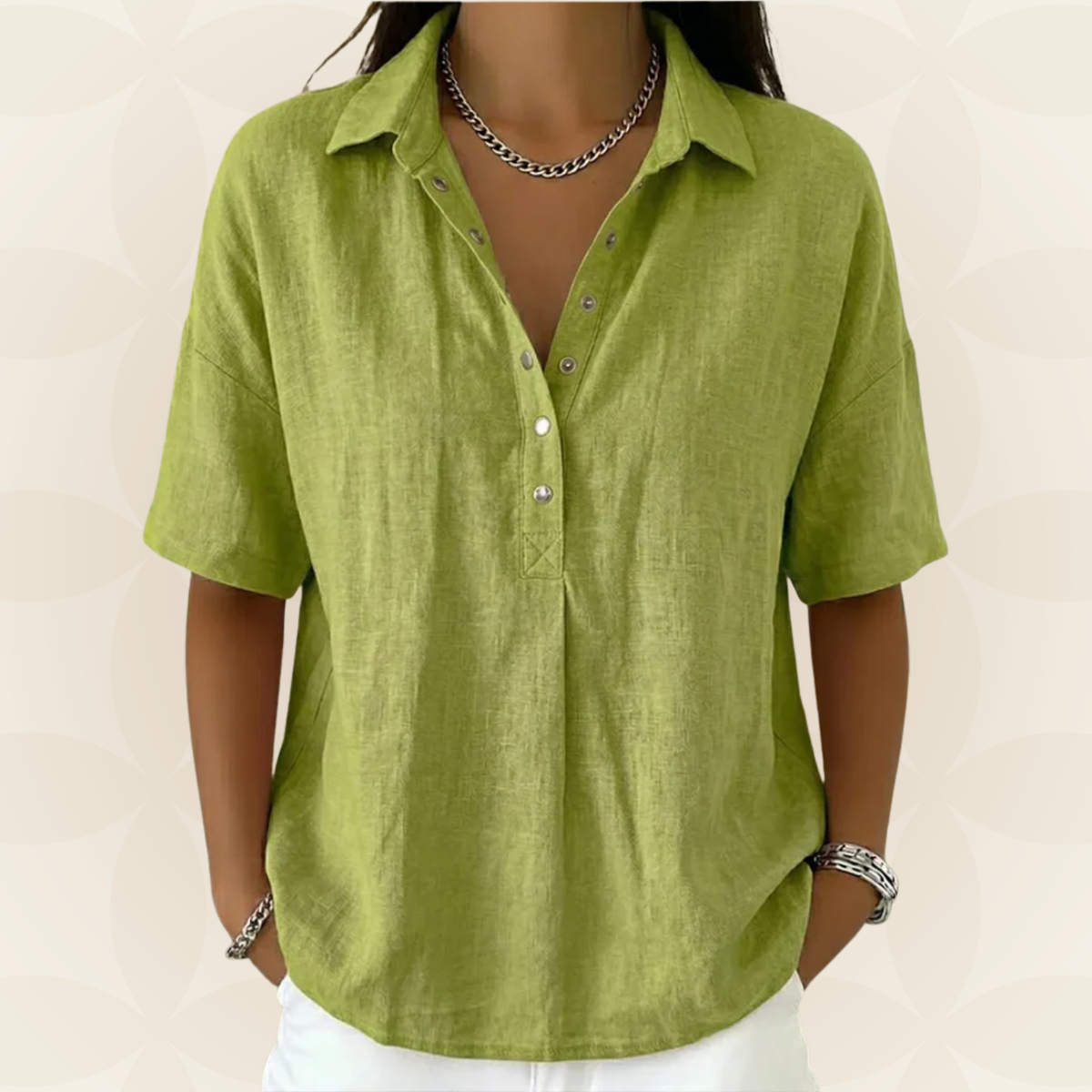 Blouse Sonja de Danoir Paris avec col et détails de boutons, vue de face, style élégant et décontracté, tissu léger.