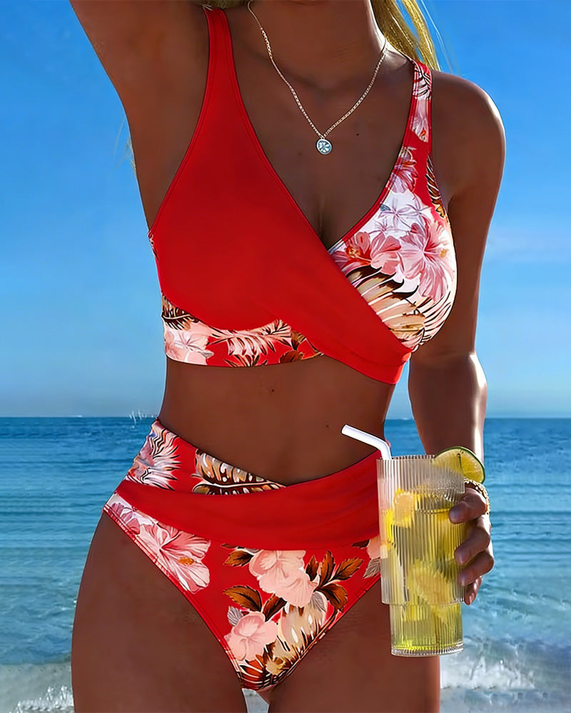 Eduarda - Maillot de bain 2 pièces à imprimé floral contrastant et fente