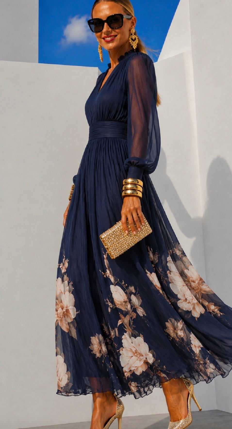 Robe Nadia en chiffon imprimé, 3 imprimés, tailles (34-48)