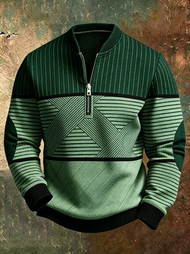 Pull pour hommes Viktor de Danoir Paris avec demi-zip, style moderne, en tissu confortable, vue de face.