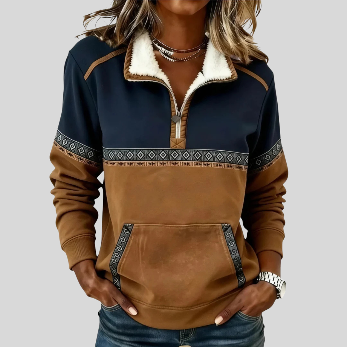 Pull à col Sherpa Danoir Paris Esme, pull-over demi-zip chaud et douillet en laine synthétique, idéal pour l'hiver.