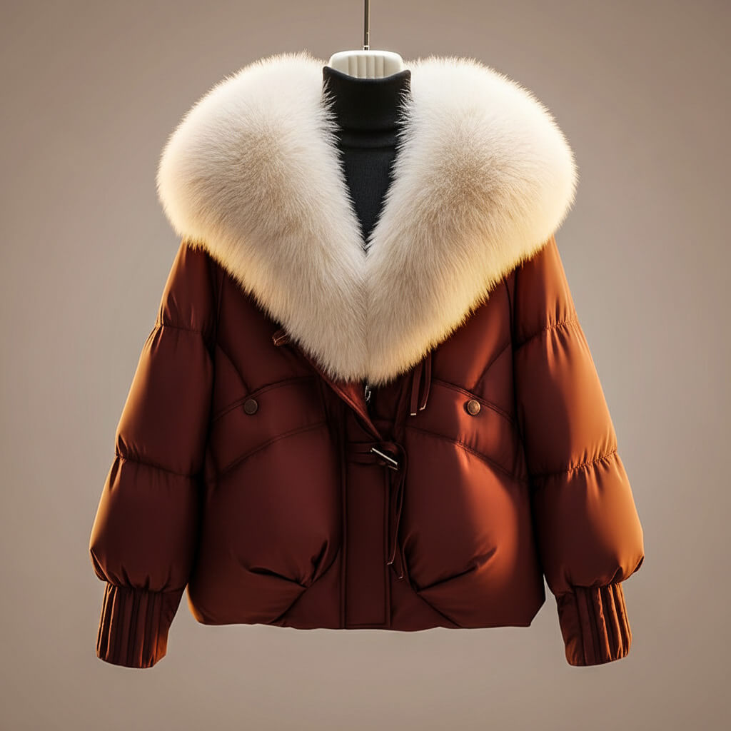 Manteau élégant Elsie™ de Danoir Paris en laine noire, avec col en fourrure synthétique et détails sophistiqués.