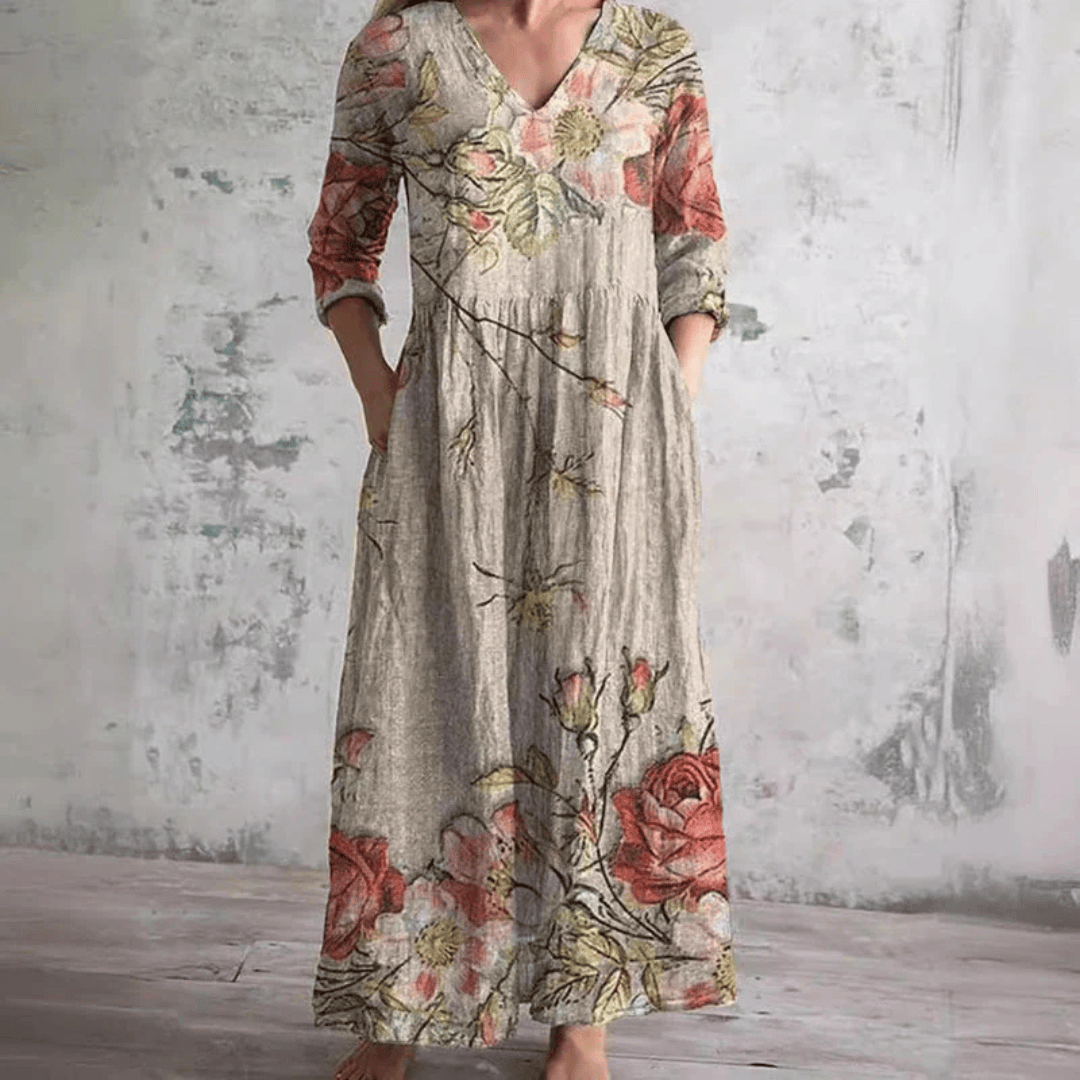 Robe d'été florale Bella™ de Danoir Paris, robe légère avec motif floral coloré, parfaite pour la saison estivale.