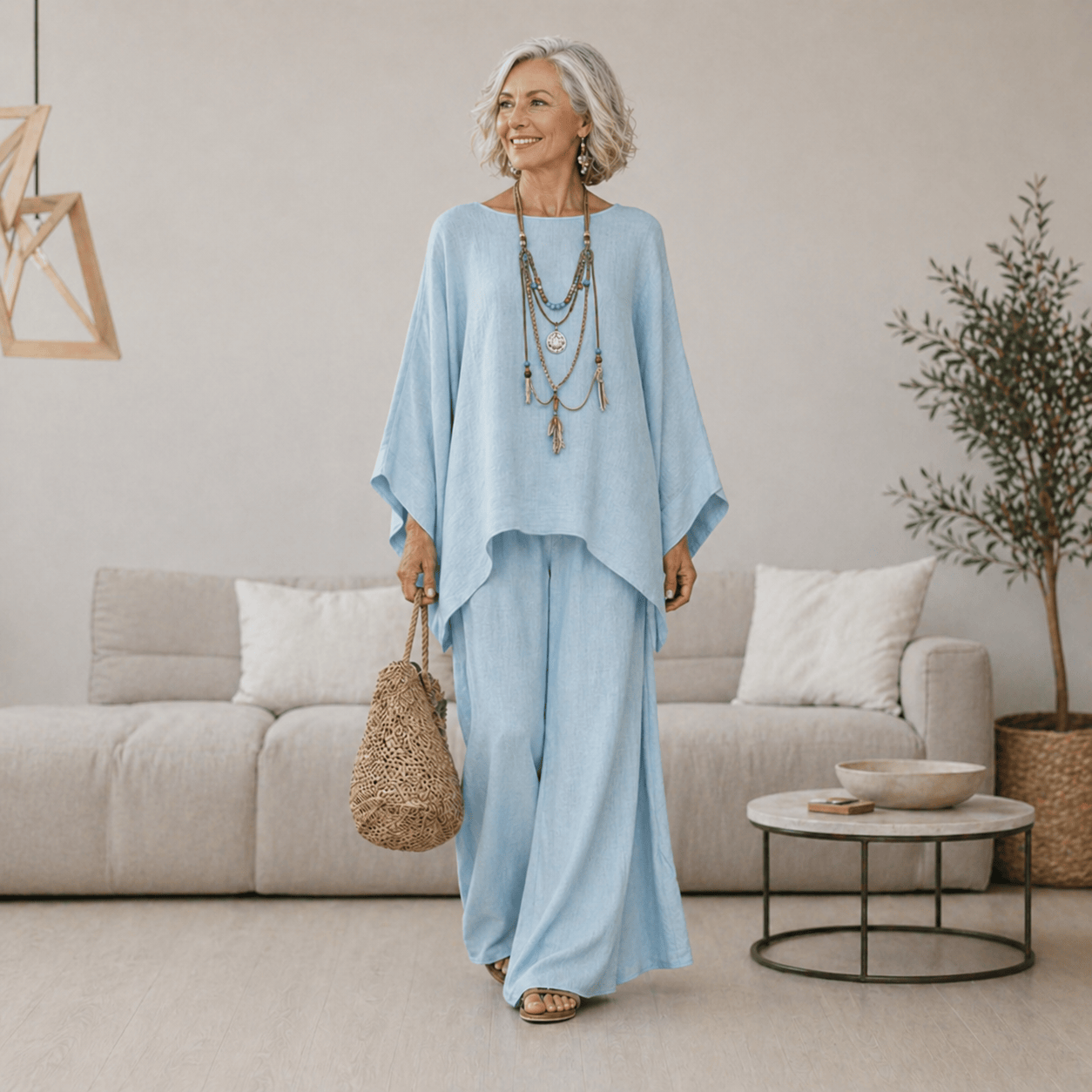 Ensemble Celeste™ de Danoir Paris, vêtement de luxe élégant en cinq couleurs, avec détails raffinés visibles sur l'image.
