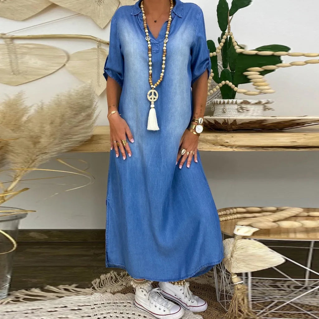 Lea - Robe longue décontractée en jean