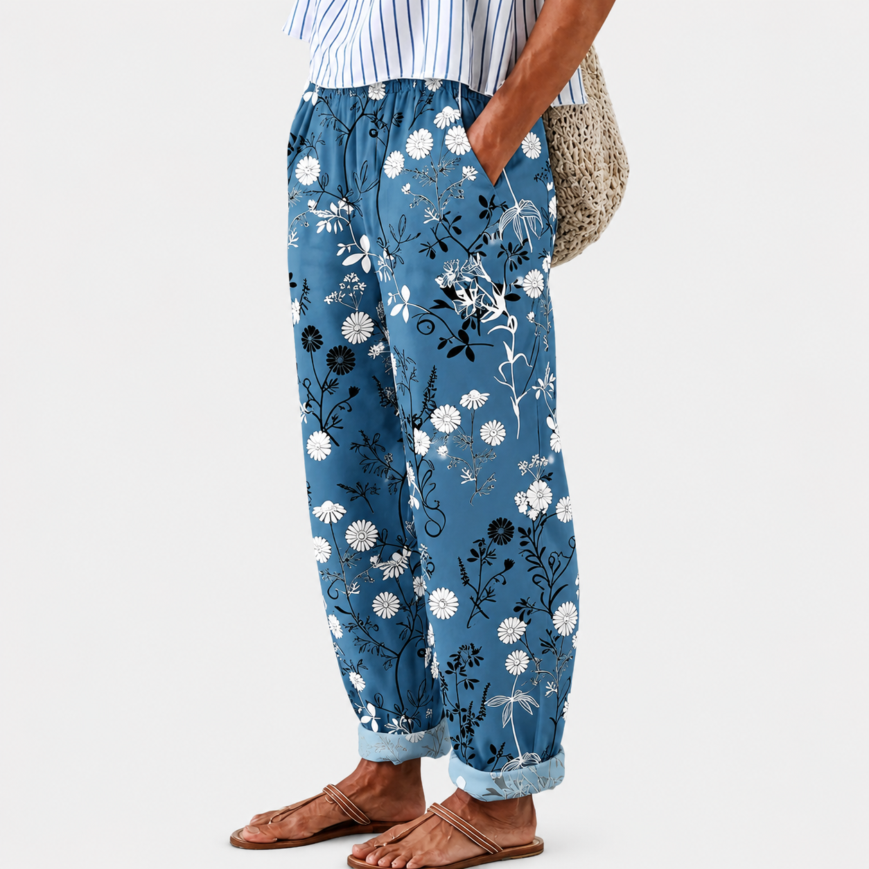 Pantalons Relax Fleurs Bleues