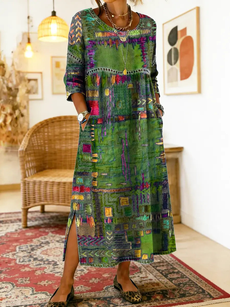 Manuela | Robe en jean patchwork ethnique