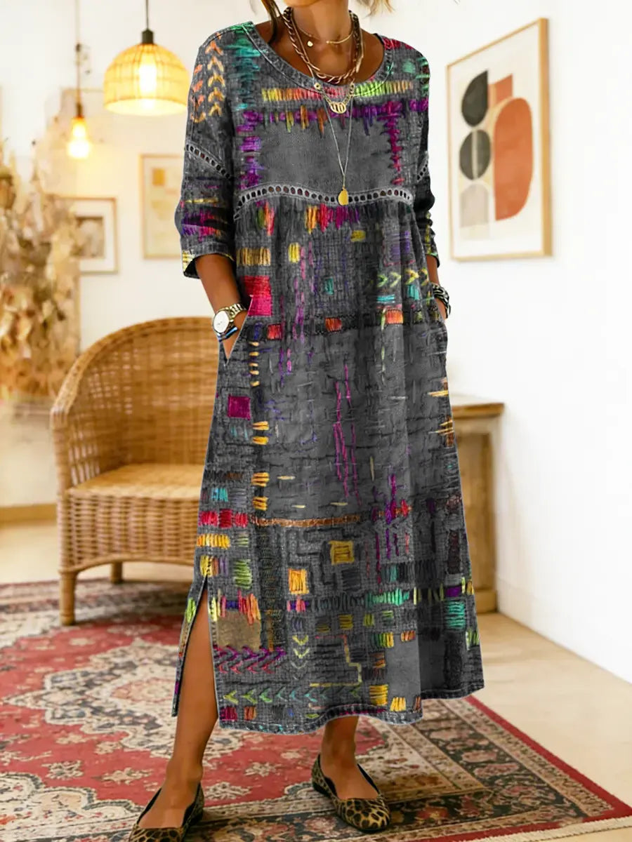 Manuela | Robe en jean patchwork ethnique