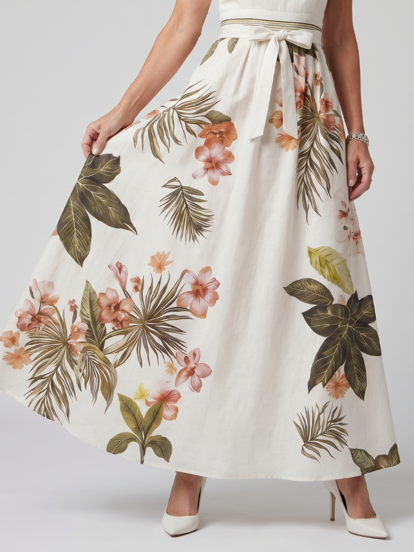 Meadow | Robe longue drapée à licou et empiècements fleuris