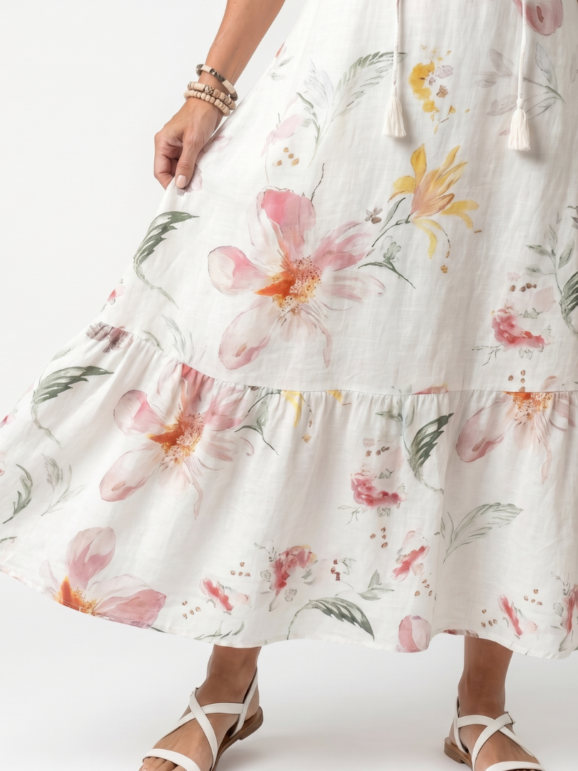 Noa | Robe Midi Florale Douce à Volants et Franges