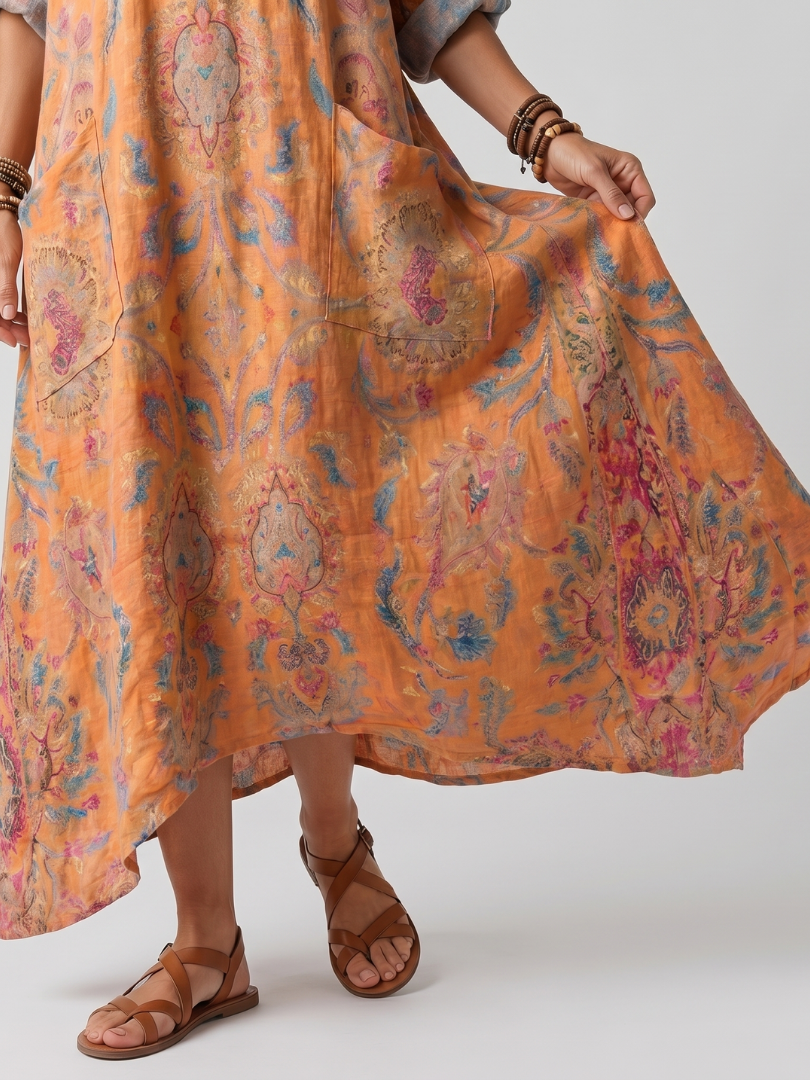 Remi | Robe Midi Imprimée Oversize à Col Notch avec Poches
