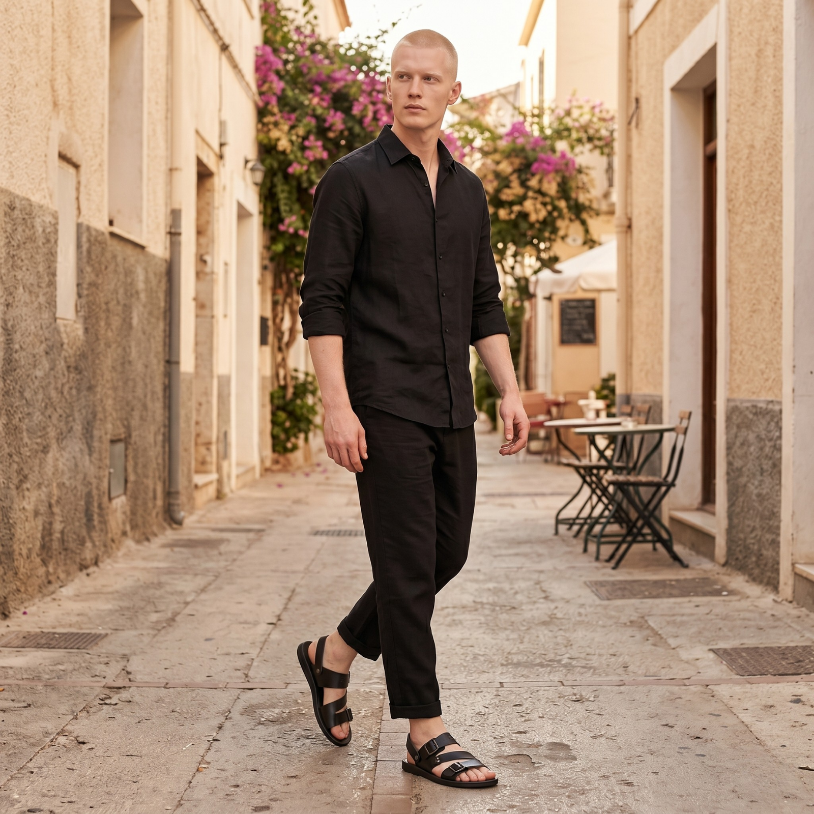 Sandales en cuir à bride réglable pour hommes – Style d'été confortable à boucle