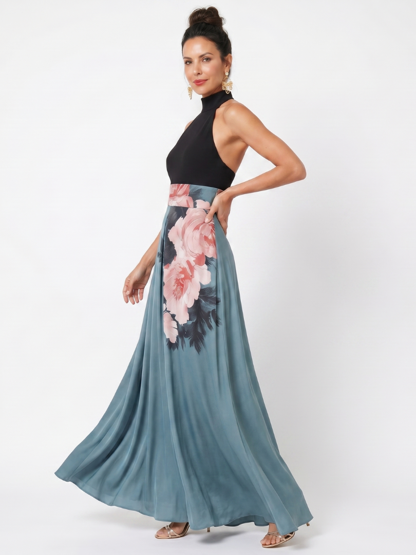 Olympas | Robe longue à bustier et jupe florale