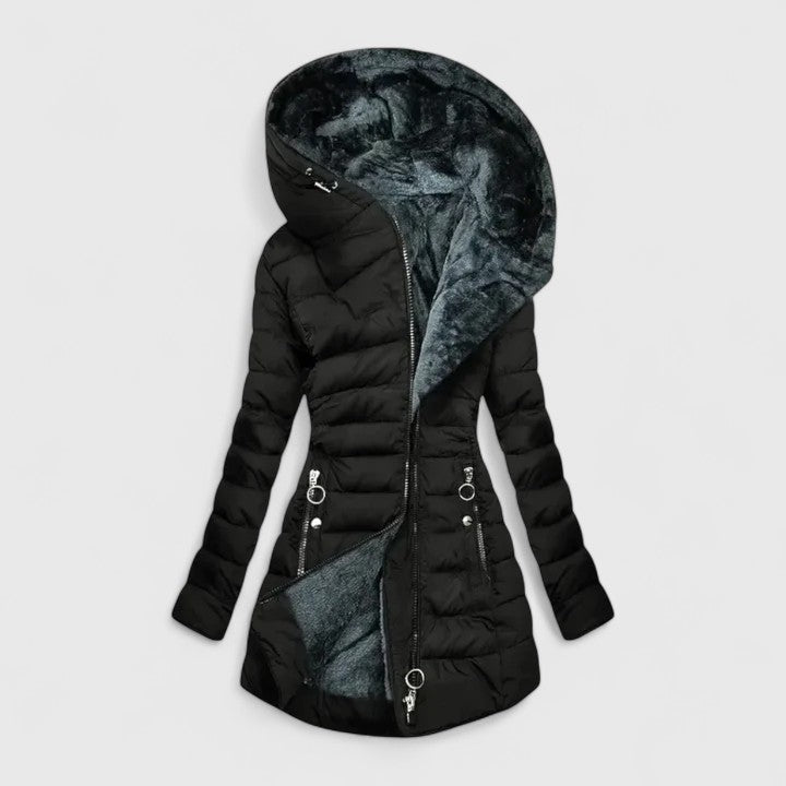 Manteau confortable Danoir Paris Cassiora en tissu doux, vue de face, style élégant et chaud pour l'hiver.