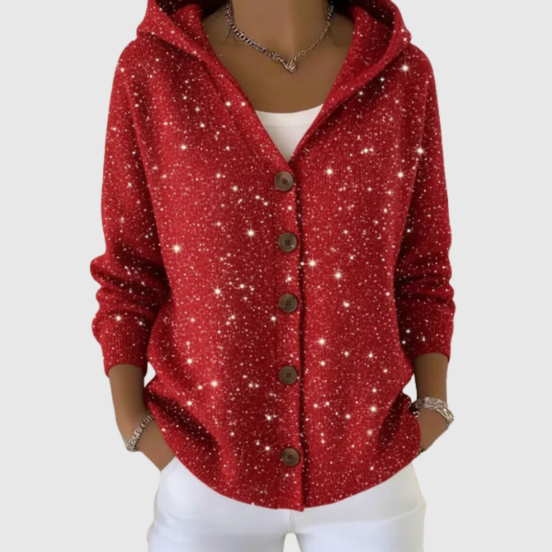 Cardigan confortable à capuche en maille Danoir Paris, vue de face, tissu doux et moderne, parfait pour un look décontracté.