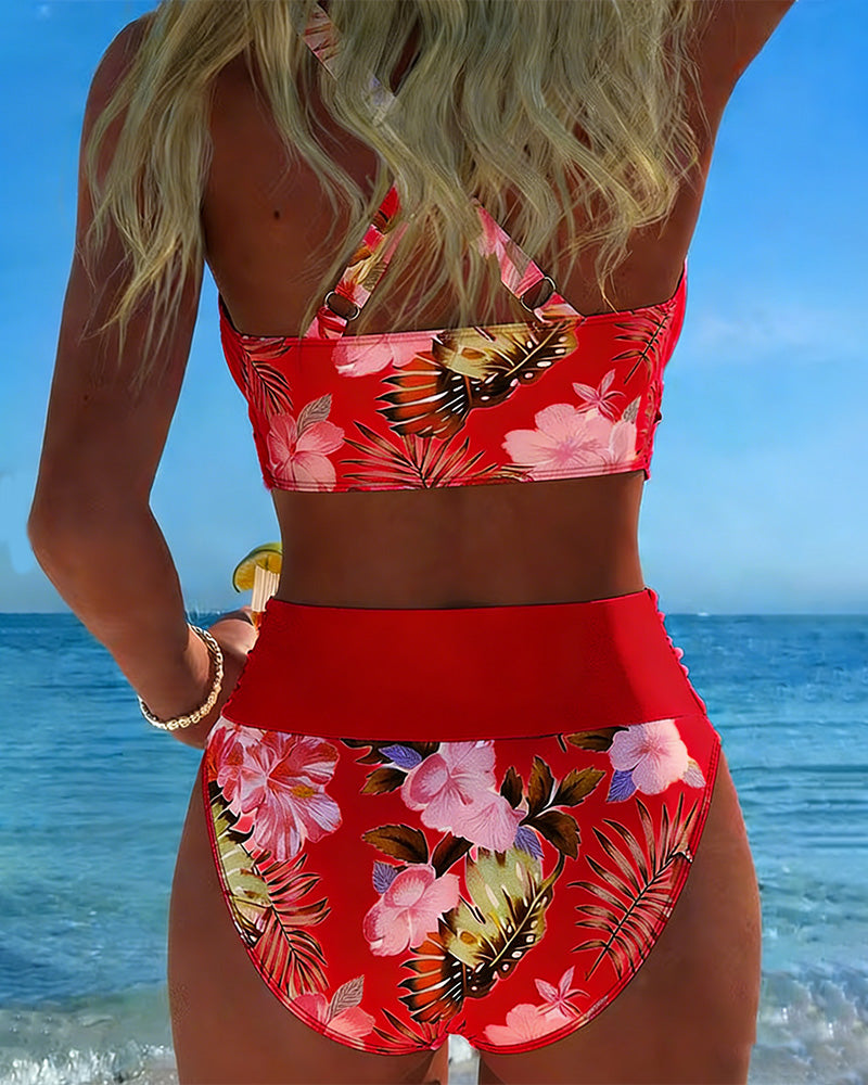 Eduarda - Maillot de bain 2 pièces à imprimé floral contrastant et fente
