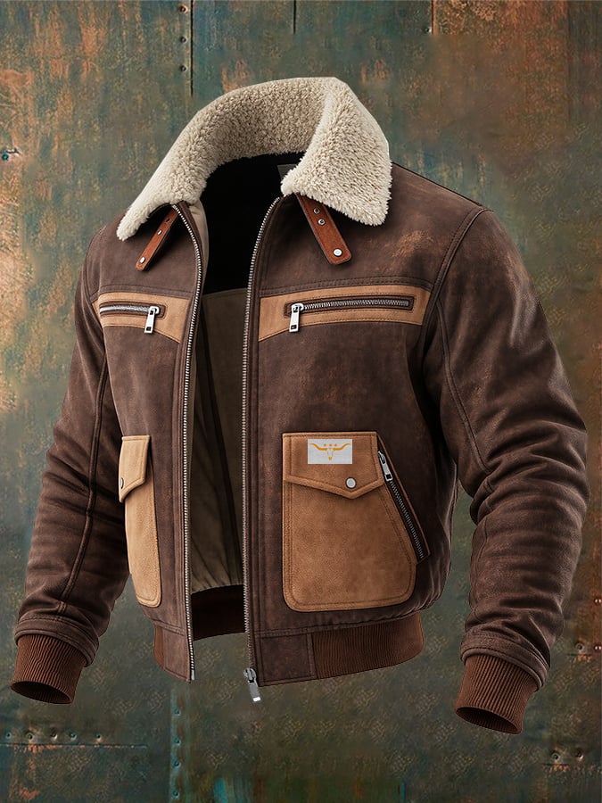 MAISON CLÉMENT PARIS™ | BOMBER ET SUÉDINE MARRON À COL SHERPA CHAUD