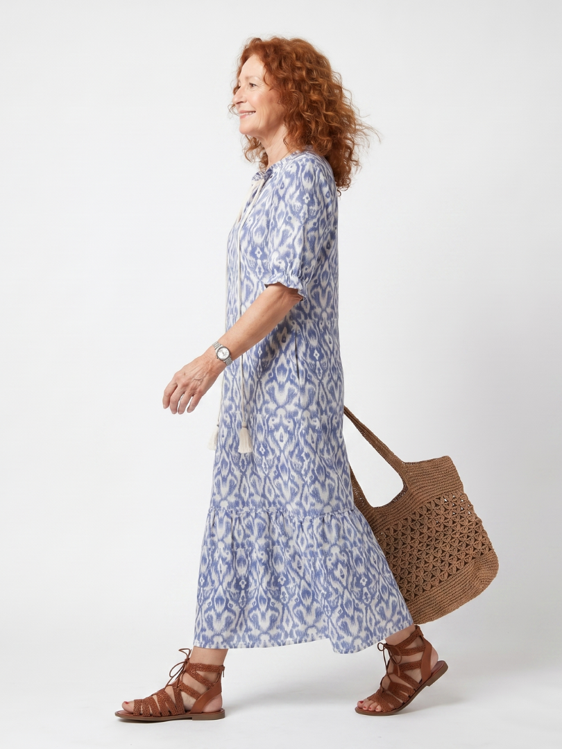 Ottoline | Robe Midi Imprimée avec Nœud Frangé