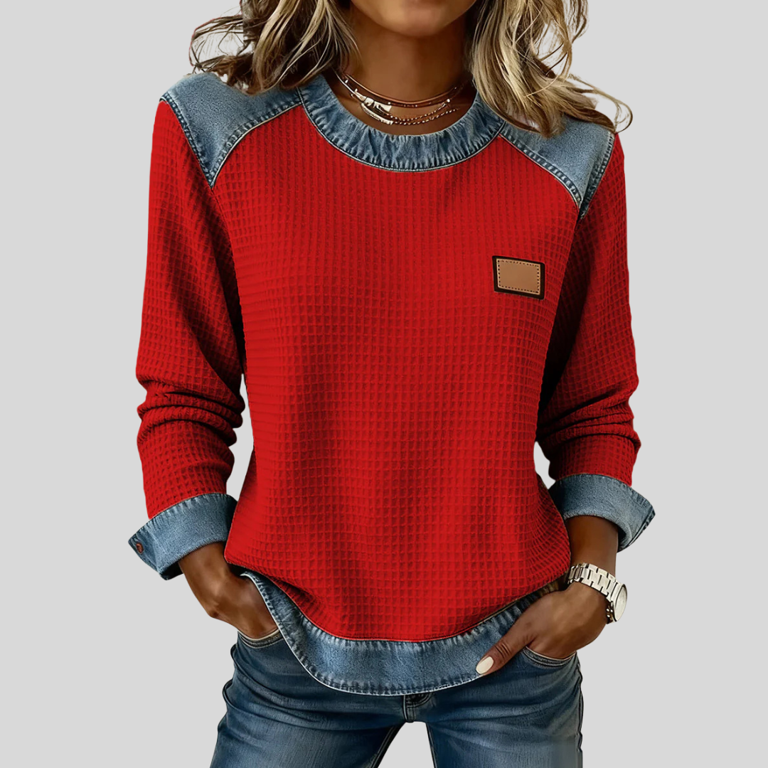 Sweat-shirt Danoir Paris Marlisa à col contrasté texturé, coton doux, coupe décontractée, couleur gris clair.