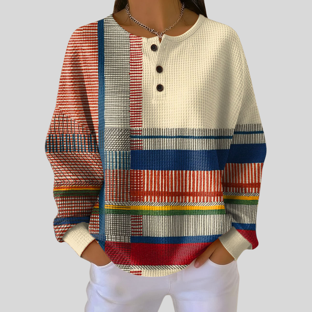 Sweat-shirt Henley boutonné Marisela de Danoir Paris en coton gris avec boutons sur le devant, coupe décontractée.