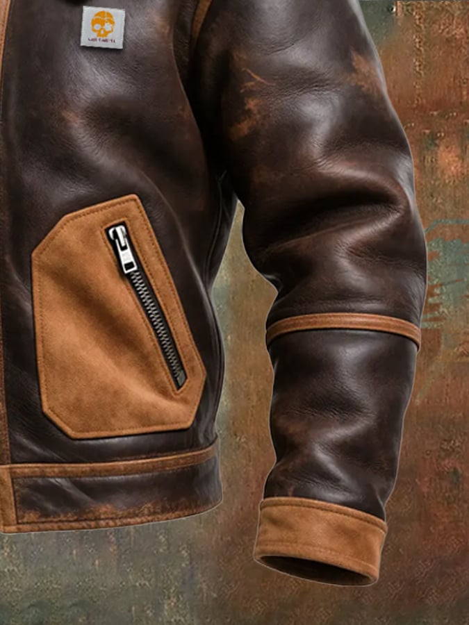 MAISON CLÉMENT PARIS™ | VESTE CHAUDE EN CUIR BRUN À COL SHERPA