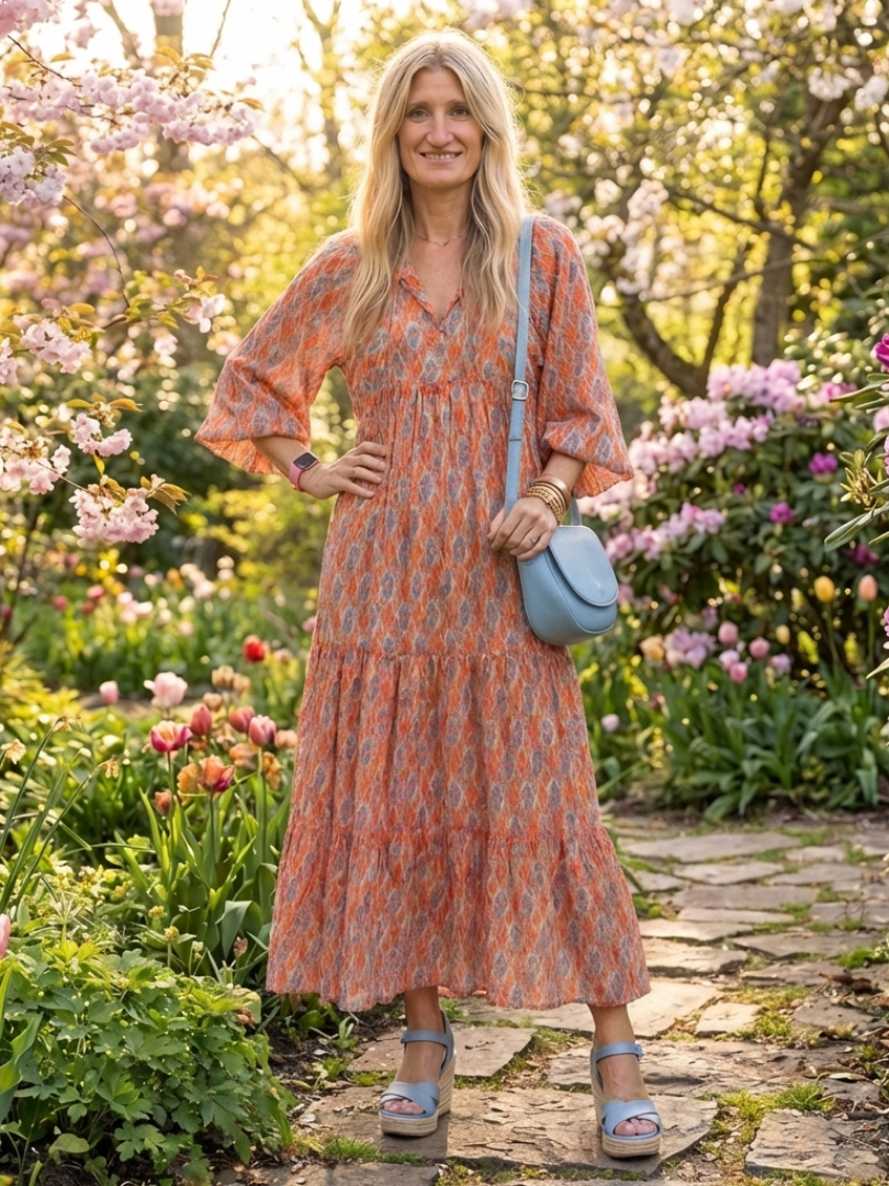 Amara | Robe Midi à Motif Géométrique avec Décolleté en V