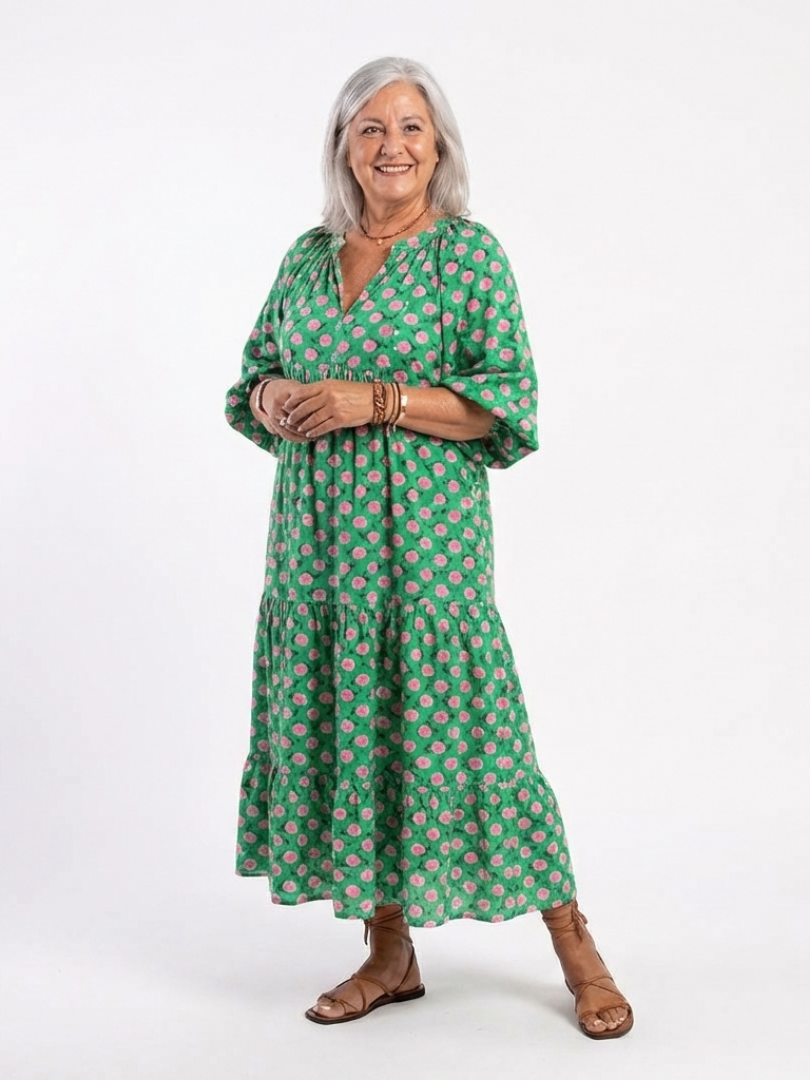 Fiora | Robe midi à motifs floraux avec décolleté en V