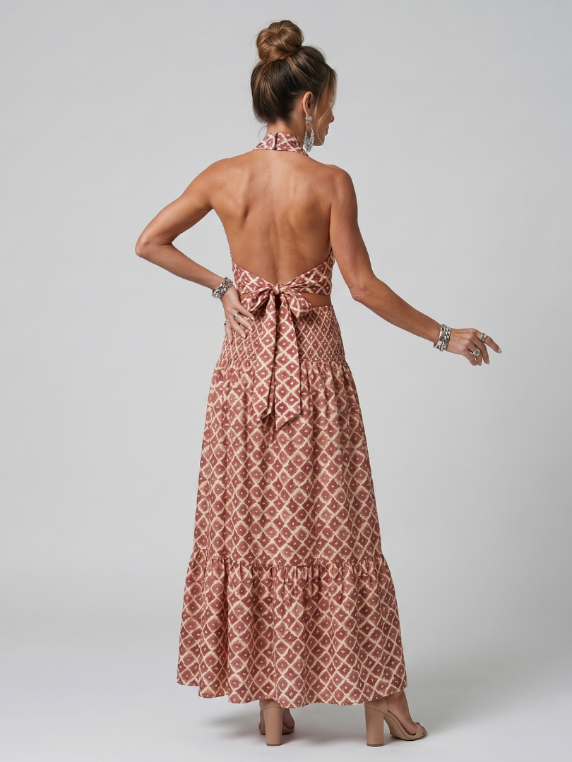 Amira | Robe midi asymétrique imprimé géométrique avec découpes