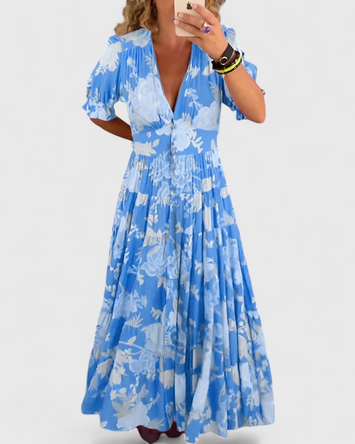 Minelda | Robe fleurie élégante à col en V