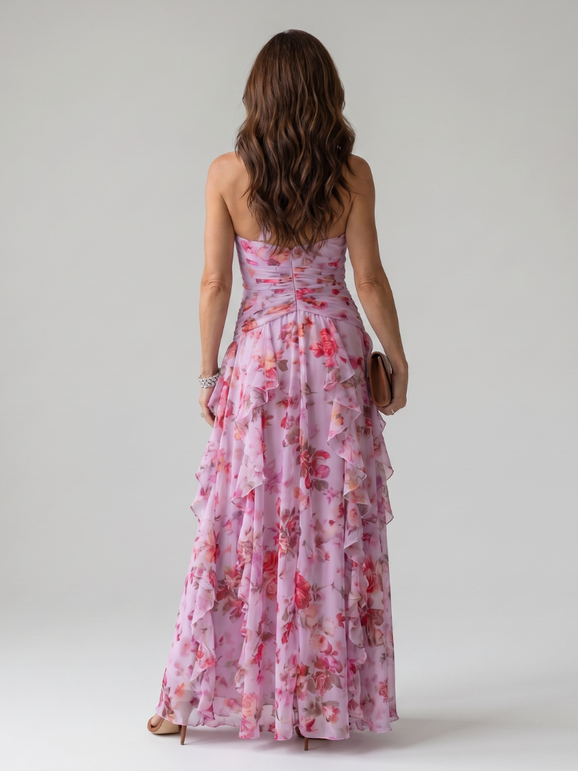 Nori | Robe longue fleurie à col halter et corsage drapé