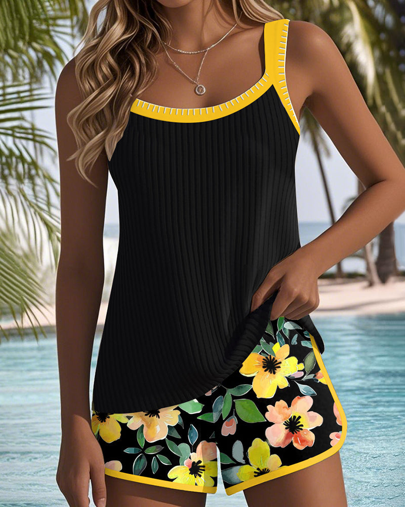 Federica - Ensemble short tankini côtelé