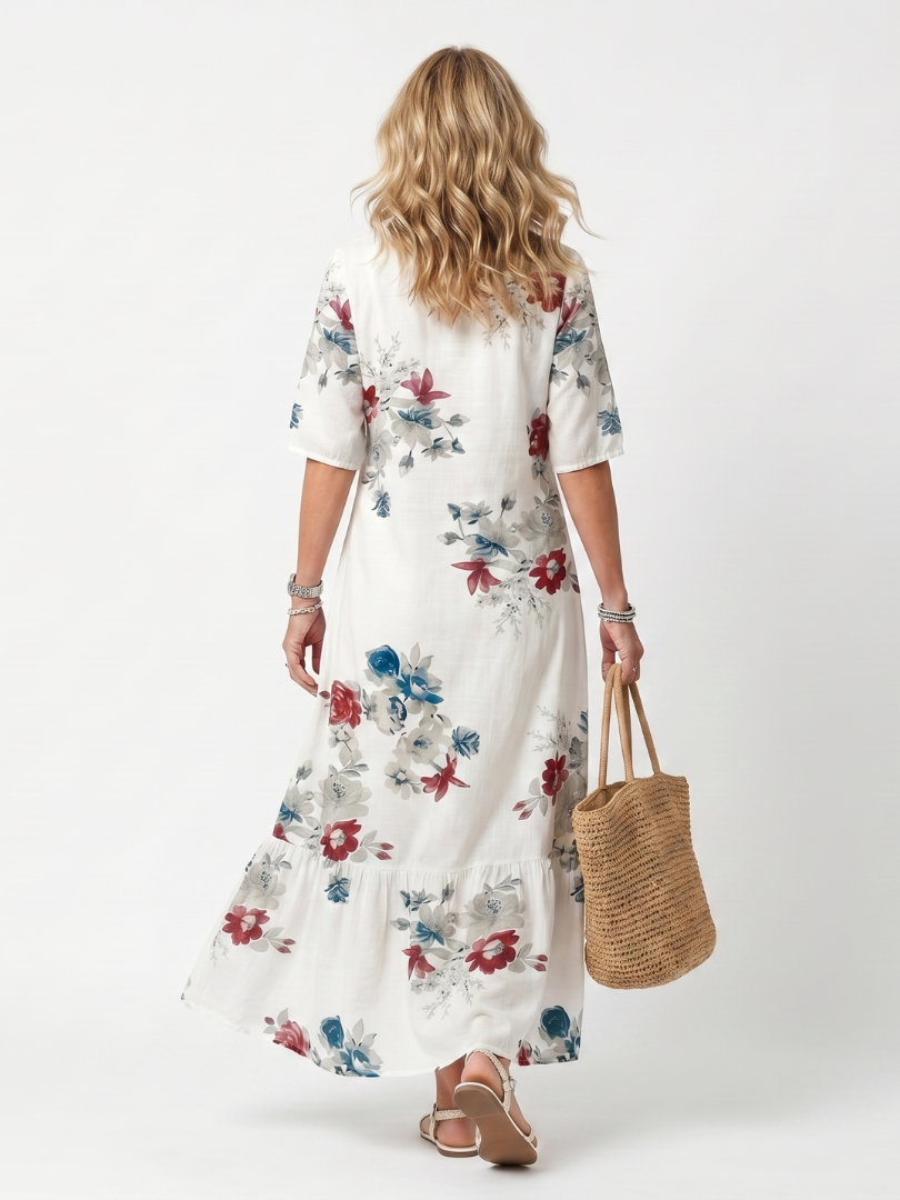 Maeva | Robe Midi à Fleurs Dispersées avec Franges