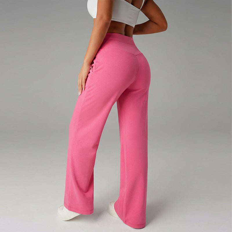 Pantalon femme à jambes larges et droites, taille haute, tissu extensible, en pantalon de la marque Danoir Paris, vue de face
