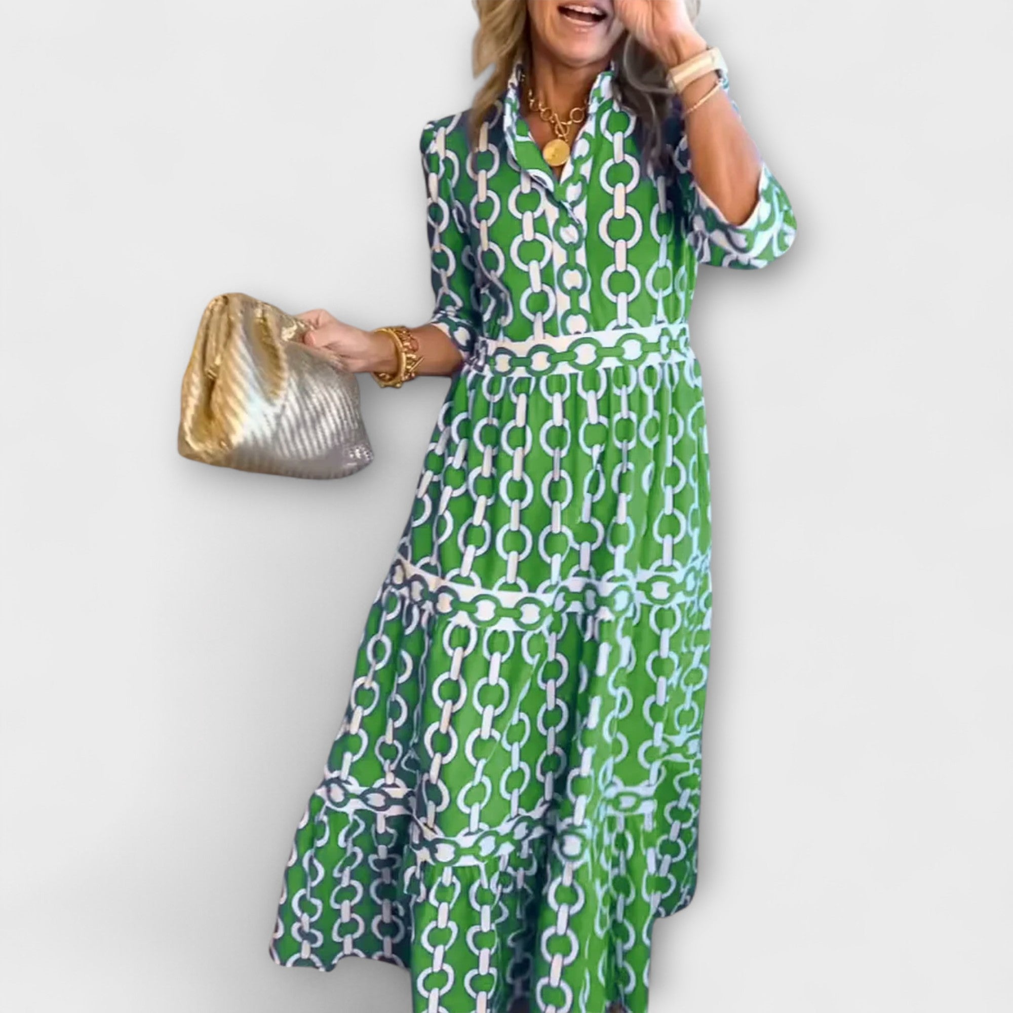 Sophia - Robe Midi à Motif Chaîne