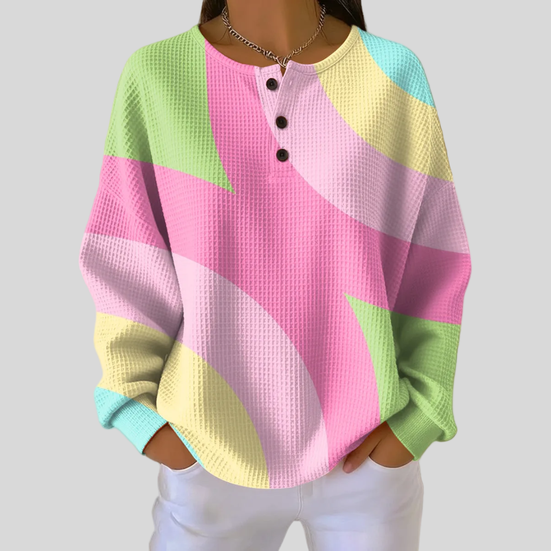 Sweat-shirt Danoir Paris Delphine avec motifs abstraits et blocs de couleur, tissu confortable et design moderne.