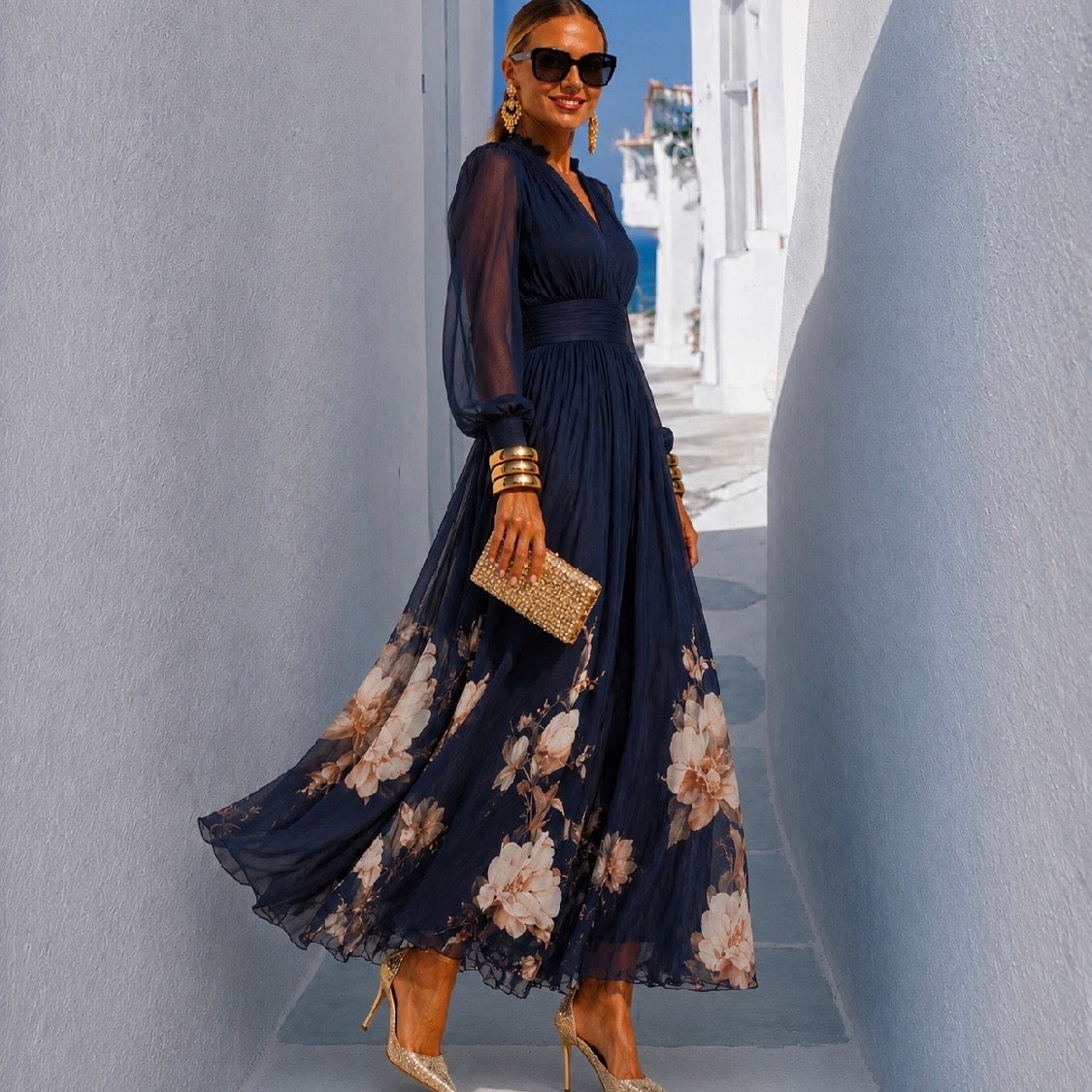 Robe Nadia en chiffon imprimé, 3 imprimés, tailles (34-48)