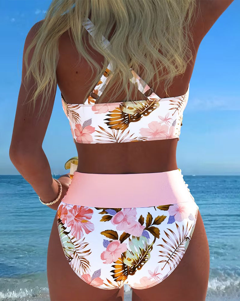 Eduarda - Maillot de bain 2 pièces à imprimé floral contrastant et fente