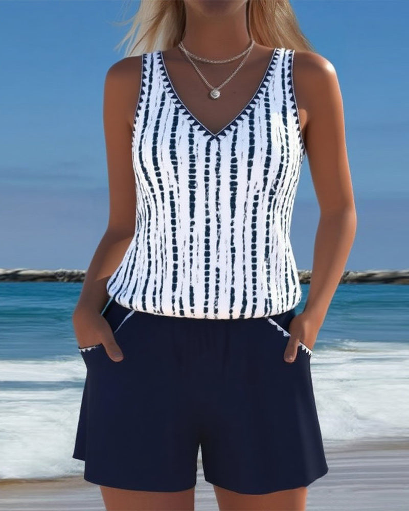 Leslie - Ensemble short et tankini décontracté