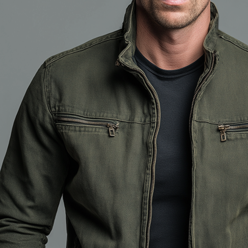 Veste d'automne pour homme Renato de Danoir Paris, veste en tissu avec col montant et poches latérales.