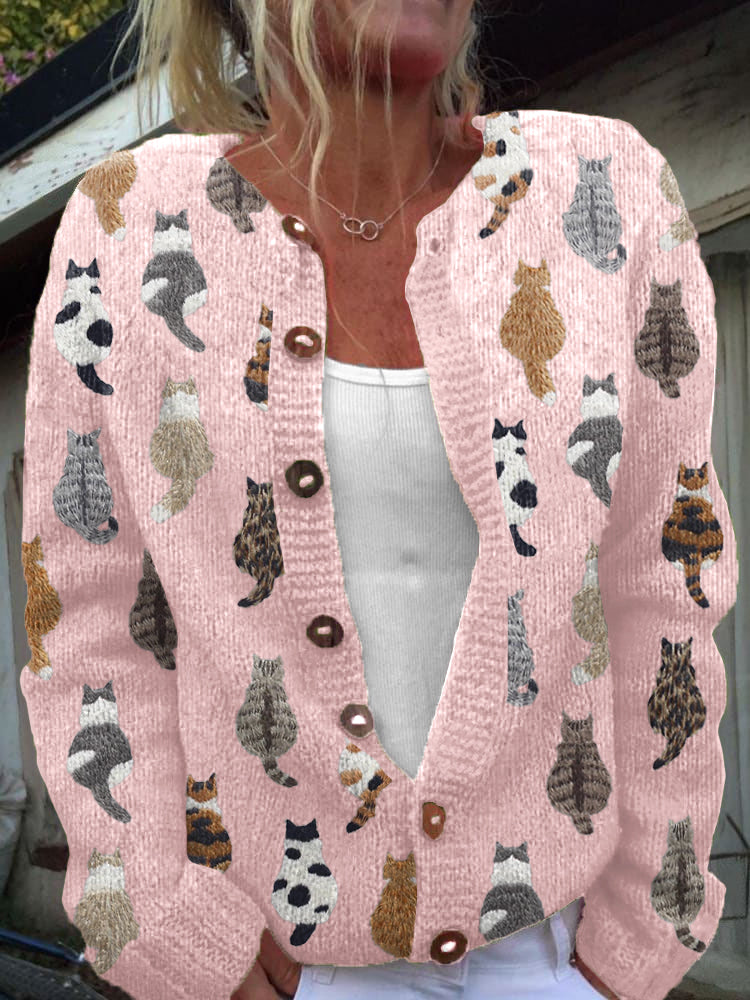 Charlotte™ | Cardigan en maille imprimé chat