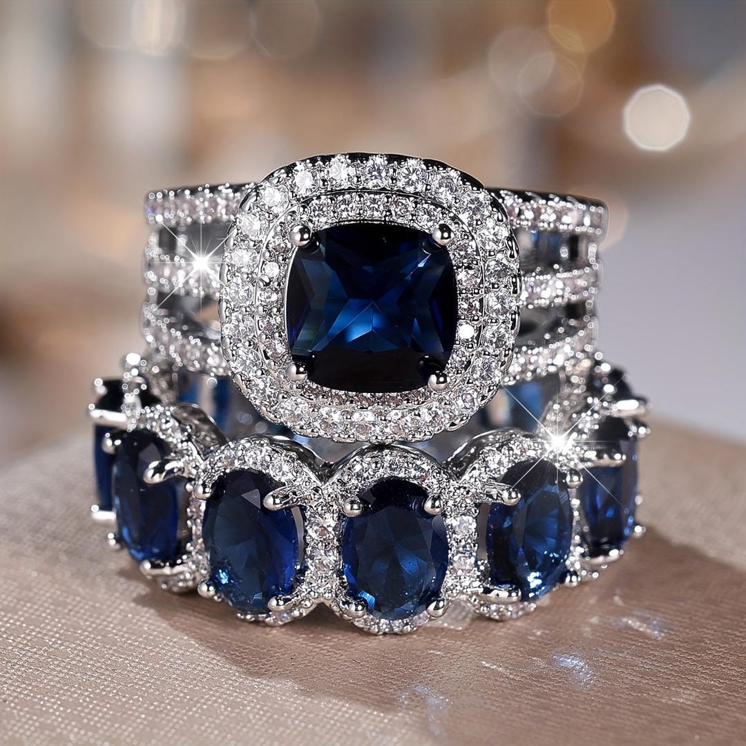 Set de bagues empilables Sapphire Halo