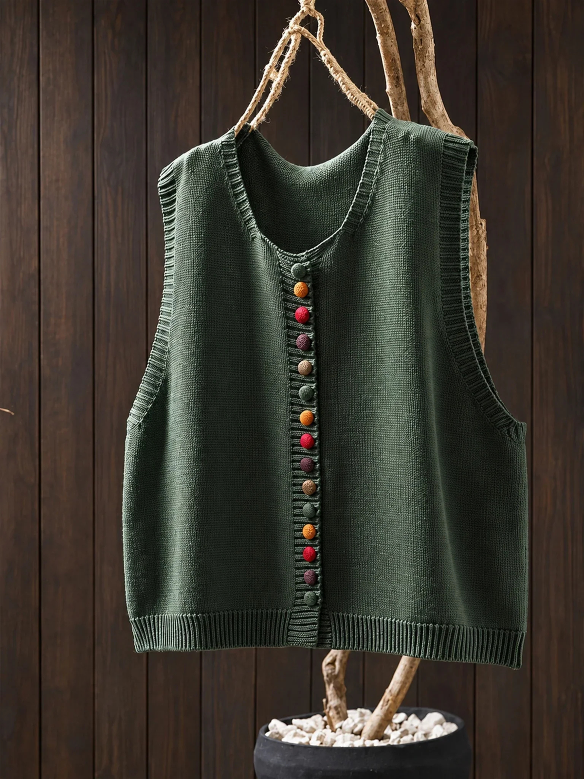 Gilet tricoté élégant Danoir Paris avec boutons colorés, vu de face