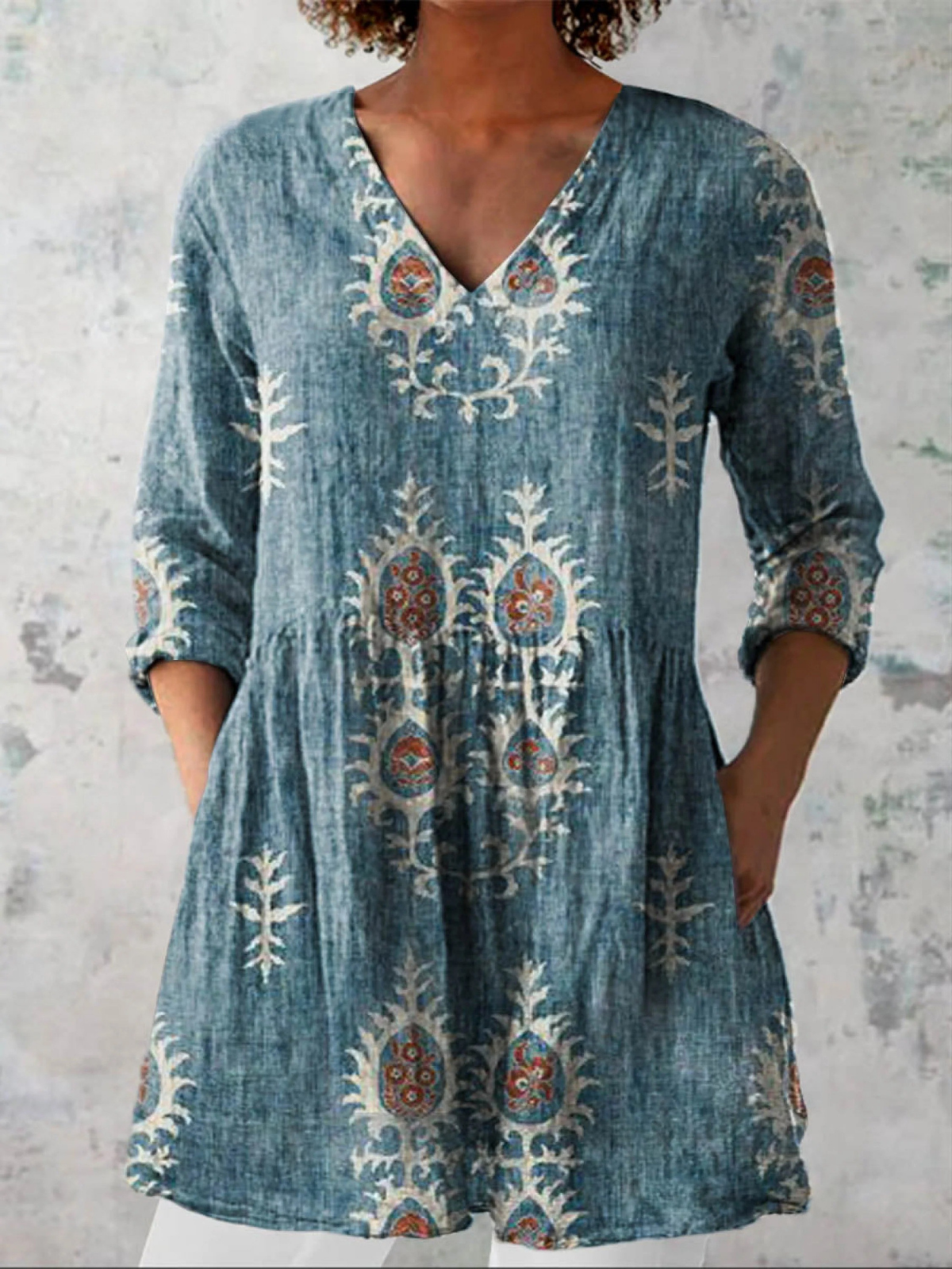Elise | Longue blouse avec col en V